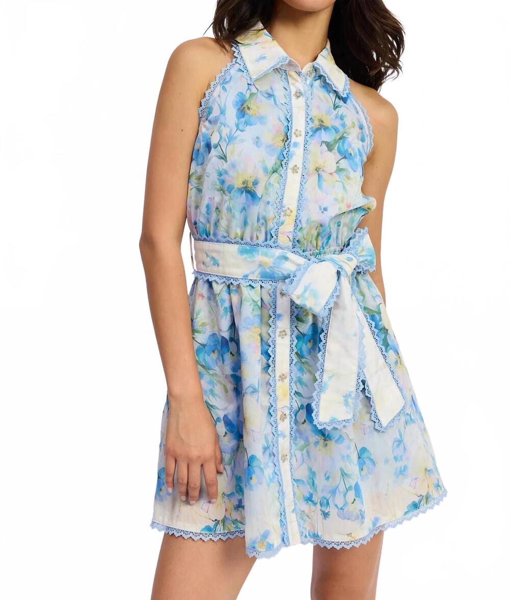 NEW EN SAISON vivian mini shirt dress in ivory blue yellow